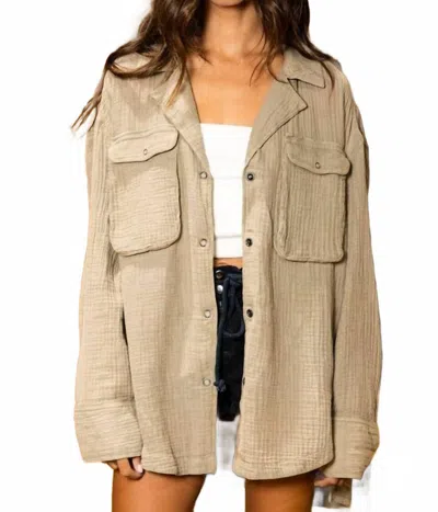 Bucketlist Textured Gauze Utility Button-down Shirt In Washed Olive In Multi