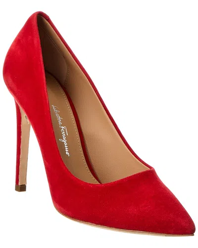 Ferragamo Pointed Toe Pumps In Red Suede In Red