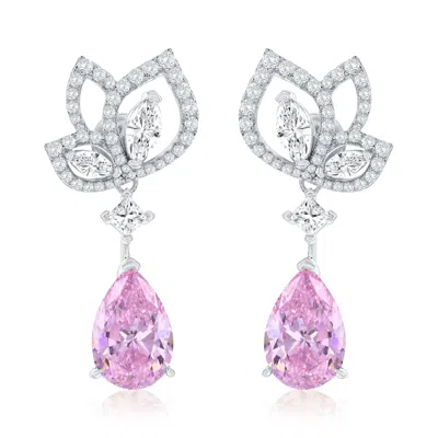 Suzy Levian Sterling Silver Gala Firework Yellow Pear Shape Cubic Zirconia Drop Earrings In Metallic