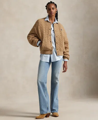 Polo Ralph Lauren Beige Wool And Cashmere Bomber Jacket Relaxed Fit In Brown