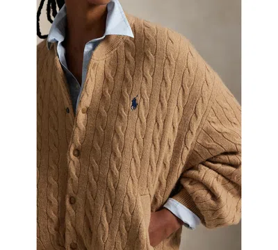 Polo Ralph Lauren Beige Wool And Cashmere Bomber Jacket Relaxed Fit In Brown