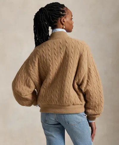 Polo Ralph Lauren Beige Wool And Cashmere Bomber Jacket Relaxed Fit In Brown