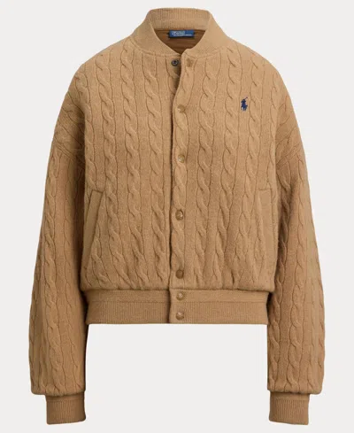 Polo Ralph Lauren Beige Wool And Cashmere Bomber Jacket Relaxed Fit In Brown