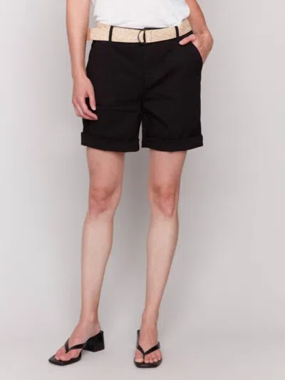 Charlie B Cuffed Shorts With Belt In Black In Black