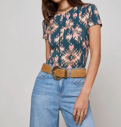 L'agence Ressi Fitted Tee In Charcoal Multi Ganado Print In Blue