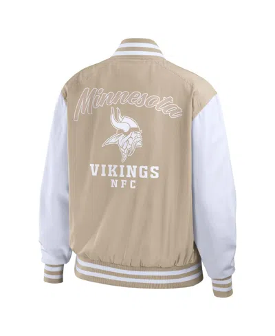 Wear By Erin Andrews Women's Tan Minnesota Vikings Tonal Full-zip Bomber Jacket In Multi