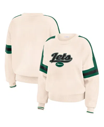 Wear By Erin Andrews Women's Cream New York Jets Stripe Pullover Sweater In White