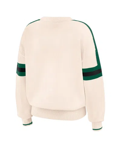 Wear By Erin Andrews Women's Cream New York Jets Stripe Pullover Sweater In White