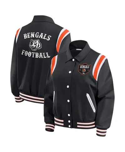 Wear By Erin Andrews Black Cincinnati Bengals Varsity Lightweight Full-snap Jacket In Black