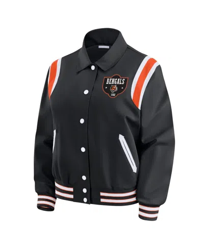 Wear By Erin Andrews Black Cincinnati Bengals Varsity Lightweight Full-snap Jacket In Black