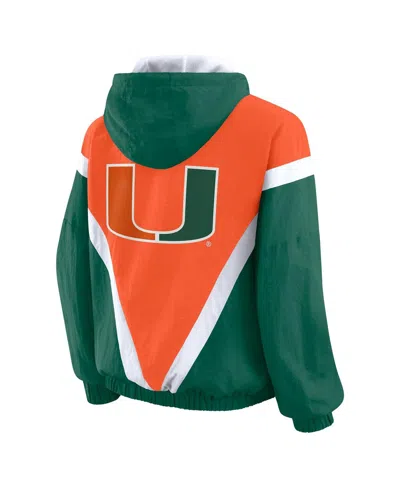 Wear By Erin Andrews Women'sorange/green Miami Hurricanes Color Block Full-zip Hoodie Windbreaker Jacket In Green