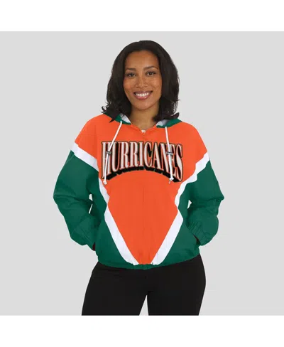 Wear By Erin Andrews Women'sorange/green Miami Hurricanes Color Block Full-zip Hoodie Windbreaker Jacket In Green