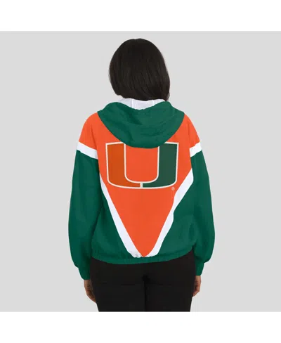 Wear By Erin Andrews Women'sorange/green Miami Hurricanes Color Block Full-zip Hoodie Windbreaker Jacket In Green