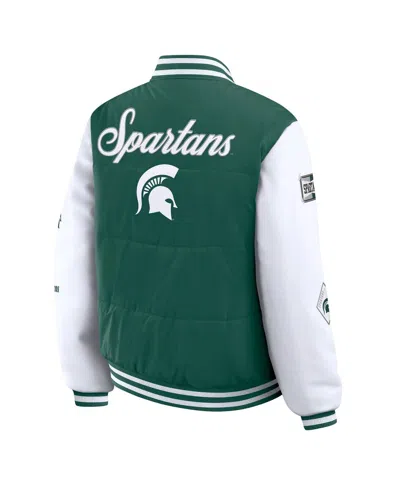 Wear By Erin Andrews Women'sgreen Michigan State Spartans Varsity Full-snap Puffer Jacket In Green