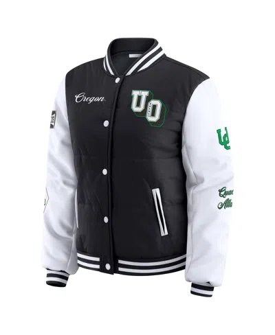 Wear By Erin Andrews Black Oregon Ducks Varsity Puffer Jacket In Black