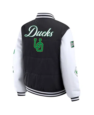 Wear By Erin Andrews Black Oregon Ducks Varsity Puffer Jacket In Black