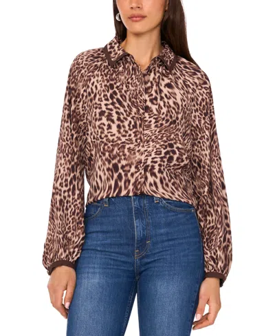 Vince Camuto Leopard Print Button-up Shirt In Brown