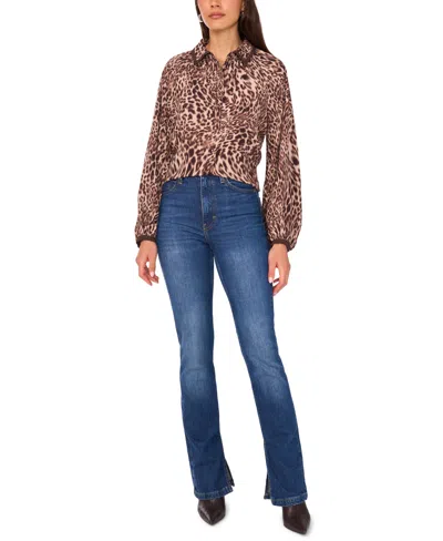 Vince Camuto Leopard Print Button-up Shirt In Brown
