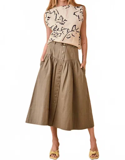 Hunter Delaney Midi Skirt In Army Green In Brown