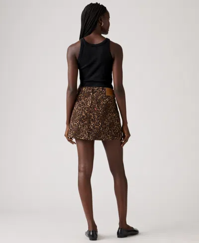 Levi's Womens Cat Eyes Icon Leopard-print Denim Mini Skirt In Brown