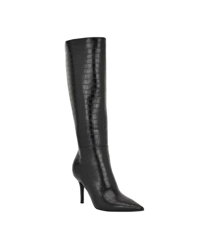 Guess Womens Gressa Tall Pointed Toe Stiletto Boots Regular Wide Calf In Black