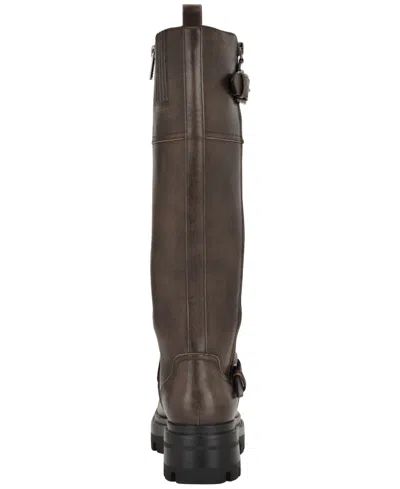 Guess Women's Lynnie Wide Calf Tall Buckle Moto Lug Boots In Brown