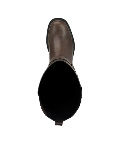 Guess Women's Lynnie Wide Calf Tall Buckle Moto Lug Boots In Brown