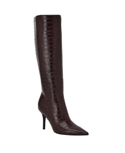 Guess Gressa Croc Embossed Knee High Boot In Brown