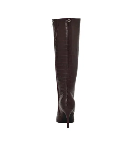 Guess Gressa Croc Embossed Knee High Boot In Brown