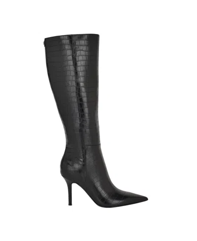 Guess Womens Gressa Tall Pointed Toe Stiletto Boots Regular Wide Calf In Black