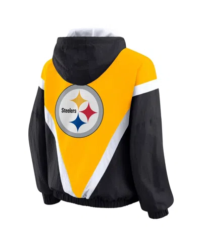 Wear By Erin Andrews Women's Gold/black Pittsburgh Steelers Plus Size Retro Crinkle Full-zip Windbreaker Jacket In Multi