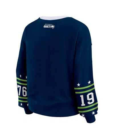 Wear By Erin Andrews Women's College Navy Seattle Seahawks Plus Size Sport Long-sleeve T-shirt In Blue
