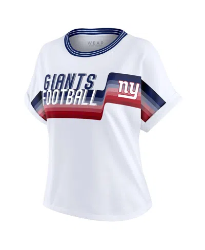 Wear By Erin Andrews Women's White New York Giants Cropped Center Stripe Dolman T-shirt In White