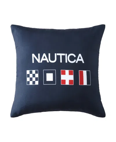 Nautica Flag Printed Square Decorative Pillow, 18" X 18" In Blue