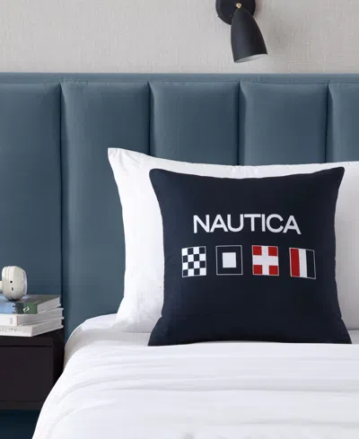 Nautica Flag Printed Square Decorative Pillow, 18" X 18" In Blue