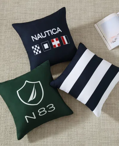 Nautica Sailor Stripe Printed Square Decorative Pillow, 18" X 18" In Blue
