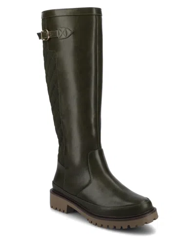 Journee Collection Womens Zemmie Lug Sole Regular Wide Calf Knee High Boots In Green