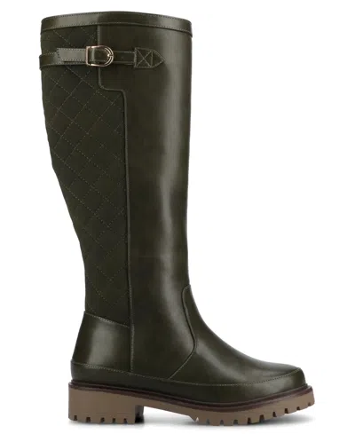 Journee Collection Womens Zemmie Lug Sole Regular Wide Calf Knee High Boots In Green