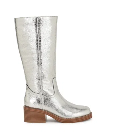 Nine West Broklyn Block Heel Boot In Silver