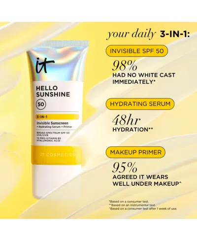 It Cosmetics Hello Sunshine Invisible Face Sunscreen Spf 50- Travel Size In Transparent