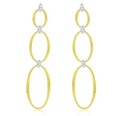 Suzy Levian The Golden Helix Yellow Sterling Silver & White Cubic Zirconia Double Oval Drop Earrings In Neutral