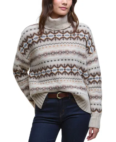 Barbour Helen Fair Isle Wool Blend Turtleneck Tunic Sweater In Brown