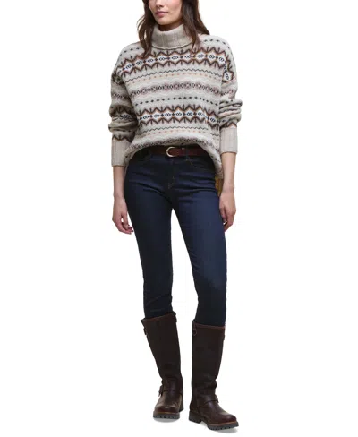 Barbour Helen Fair Isle Wool Blend Turtleneck Tunic Sweater In Brown