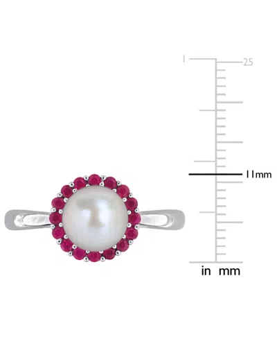 Macy's Cultured Freshwater Pearl (7-7.5mm) & Ruby (1/3 Ct. T.w.) Ring In Sterling Silver In Pink