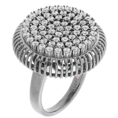 Suzy Levian Pave Cubic Zirconia Sterling Silver Cluster Circle Ring In Metallic