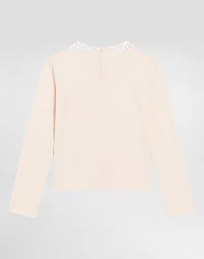 Dolce & Gabbana Lace-collar Long-sleeve T-shirt In Pink