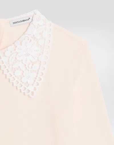 Dolce & Gabbana Lace-collar Long-sleeve T-shirt In Pink