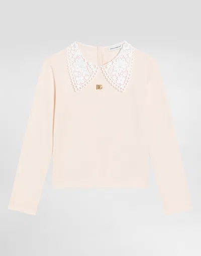 Dolce & Gabbana Lace-collar Long-sleeve T-shirt In Pink
