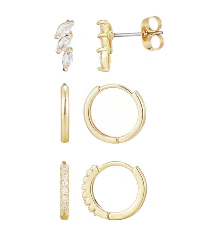 Adornia Set Of 3 Assorted Hoops And Stud Earrings In Gold
