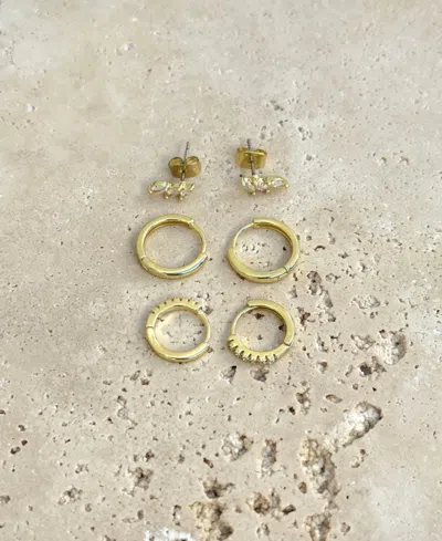 Adornia Set Of 3 Assorted Hoops And Stud Earrings In Gold